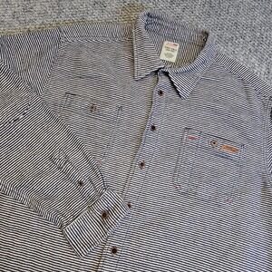 Dickies Mens Long Sleeve Button Up Shirt Blue‎ White Stripe Workwear Size 3XL